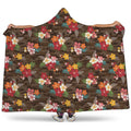 Brown Camo Hibiscus Flower Print Hooded Blanket