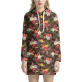 Brown Camo Hibiscus Flower Print Pullover Hoodie Dress