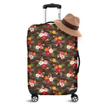 Brown Camo Hibiscus Flower Print Luggage Cover