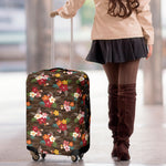 Brown Camo Hibiscus Flower Print Luggage Cover