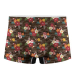 Brown Camo Hibiscus Flower Print Men's Boxer Briefs