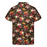Brown Camo Hibiscus Flower Print Men's Short Sleeve Shirt