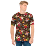 Brown Camo Hibiscus Flower Print Men's T-Shirt