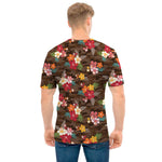 Brown Camo Hibiscus Flower Print Men's T-Shirt