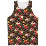Brown Camo Hibiscus Flower Print Men's Tank Top
