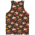 Brown Camo Hibiscus Flower Print Men's Tank Top