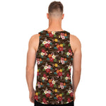 Brown Camo Hibiscus Flower Print Men's Tank Top