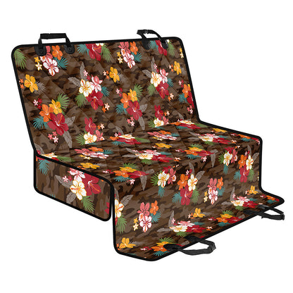 Brown Camo Hibiscus Flower Print Pet Car Back Seat Cover