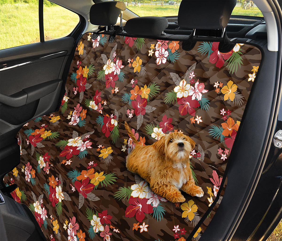 Brown Camo Hibiscus Flower Print Pet Car Back Seat Cover