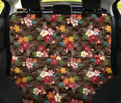 Brown Camo Hibiscus Flower Print Pet Car Back Seat Cover