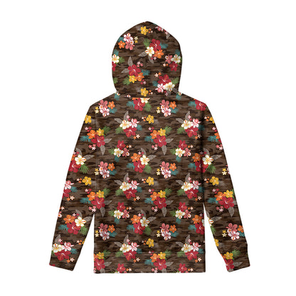 Brown Camo Hibiscus Flower Print Pullover Hoodie