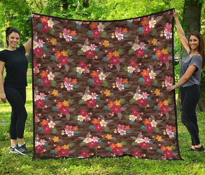 Brown Camo Hibiscus Flower Print Quilt