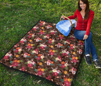 Brown Camo Hibiscus Flower Print Quilt