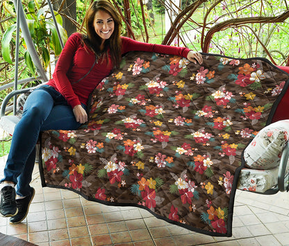 Brown Camo Hibiscus Flower Print Quilt