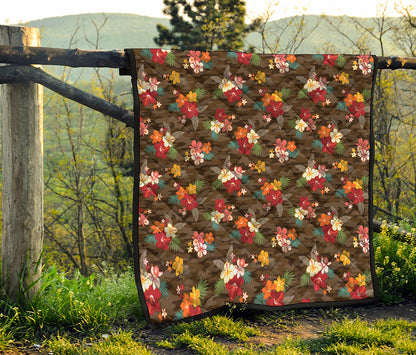 Brown Camo Hibiscus Flower Print Quilt