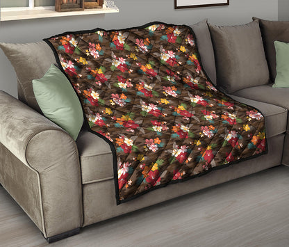 Brown Camo Hibiscus Flower Print Quilt