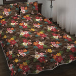 Brown Camo Hibiscus Flower Print Quilt Bed Set