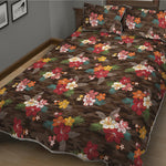 Brown Camo Hibiscus Flower Print Quilt Bed Set