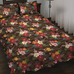 Brown Camo Hibiscus Flower Print Quilt Bed Set