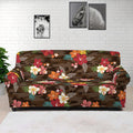 Brown Camo Hibiscus Flower Print Sofa Cover