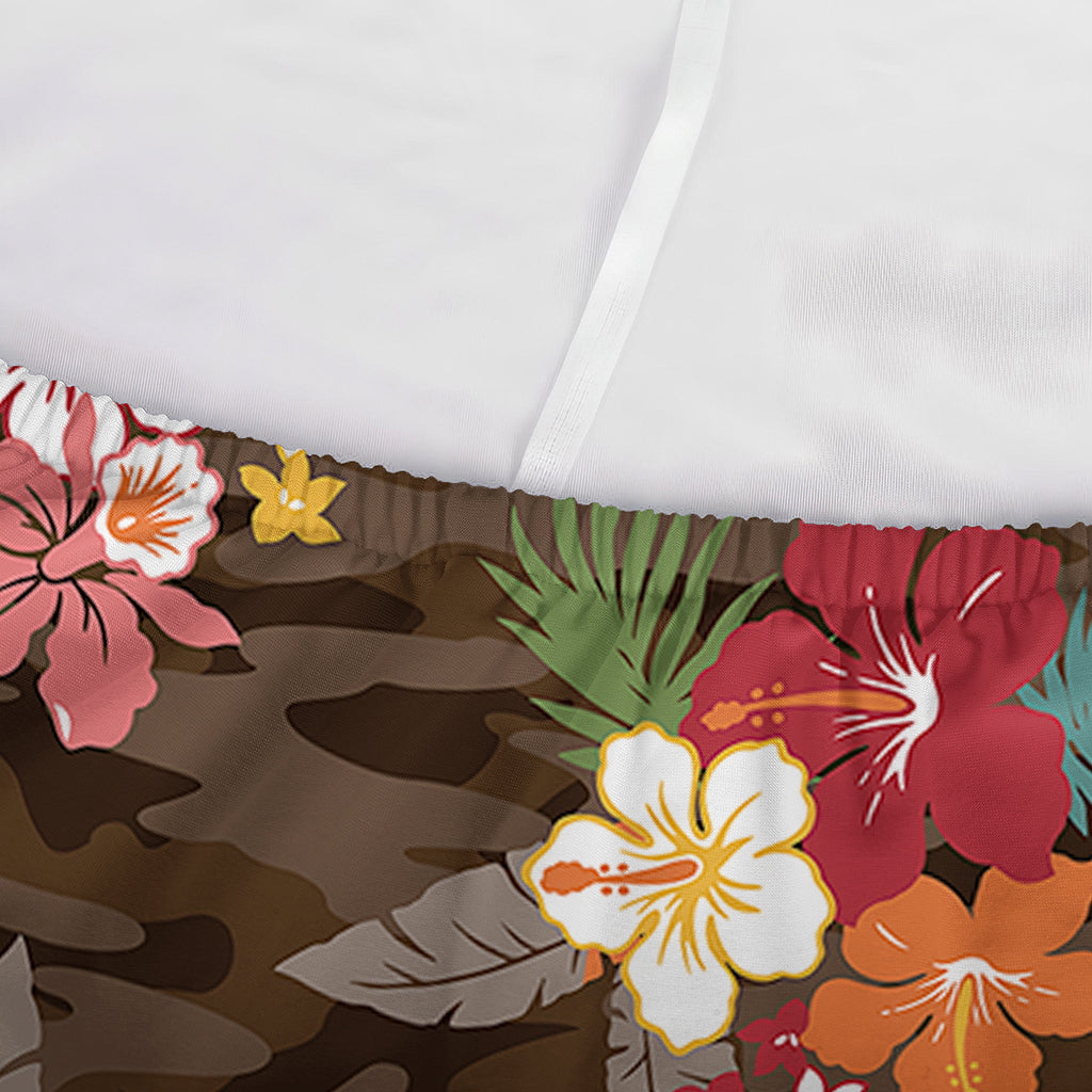 Brown Camo Hibiscus Flower Print Sofa Cover