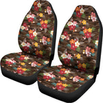 Brown Camo Hibiscus Flower Print Universal Fit Car Seat Covers
