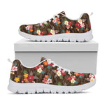 Brown Camo Hibiscus Flower Print White Sneakers