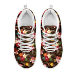 Brown Camo Hibiscus Flower Print White Sneakers