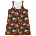 Brown Camo Hibiscus Flower Print Women's Racerback Tank Top