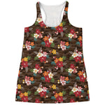 Brown Camo Hibiscus Flower Print Women's Racerback Tank Top