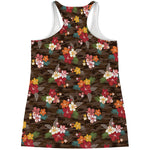Brown Camo Hibiscus Flower Print Women's Racerback Tank Top