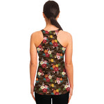 Brown Camo Hibiscus Flower Print Women's Racerback Tank Top