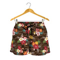 Brown Camo Hibiscus Flower Print Women's Shorts