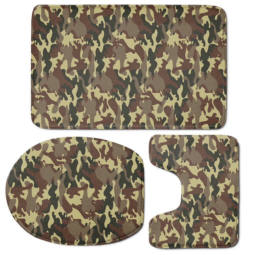 Brown Camouflage Print 3 Piece Bath Mat Set