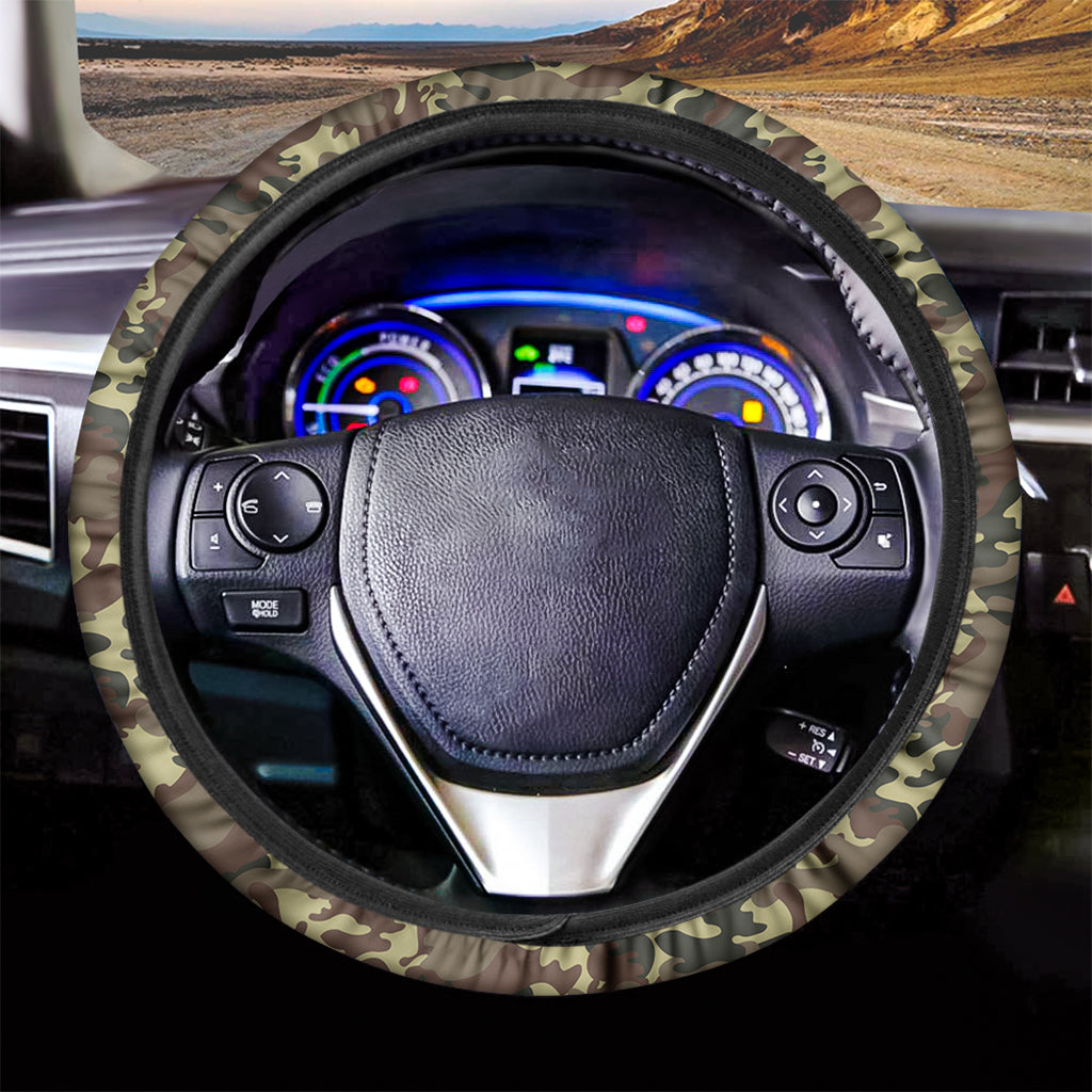 Brown Camouflage Print Car Steering Wheel Cover