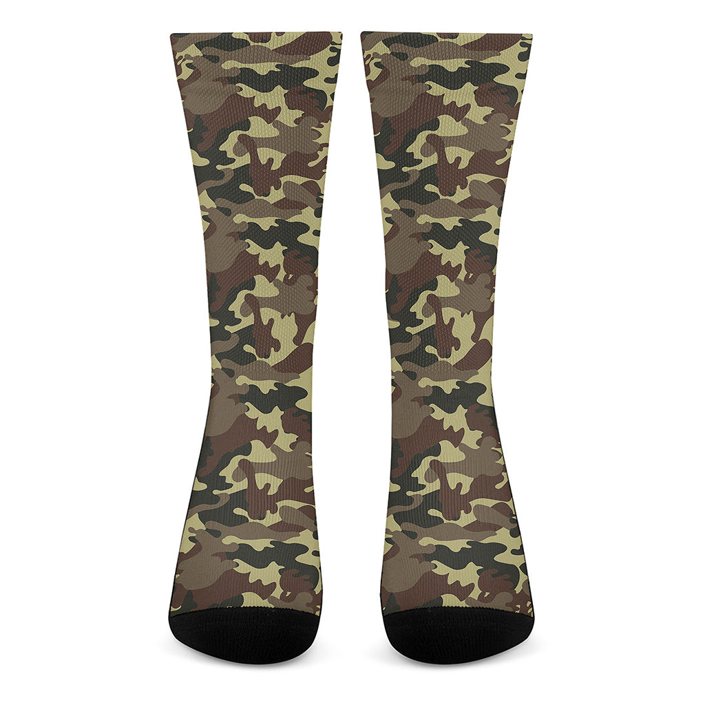 Brown Camouflage Print Crew Socks