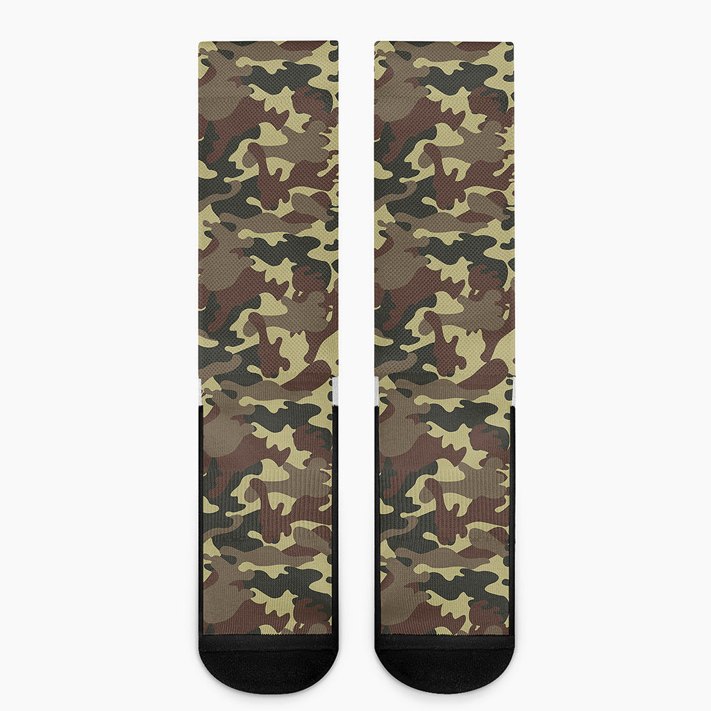 Brown Camouflage Print Crew Socks