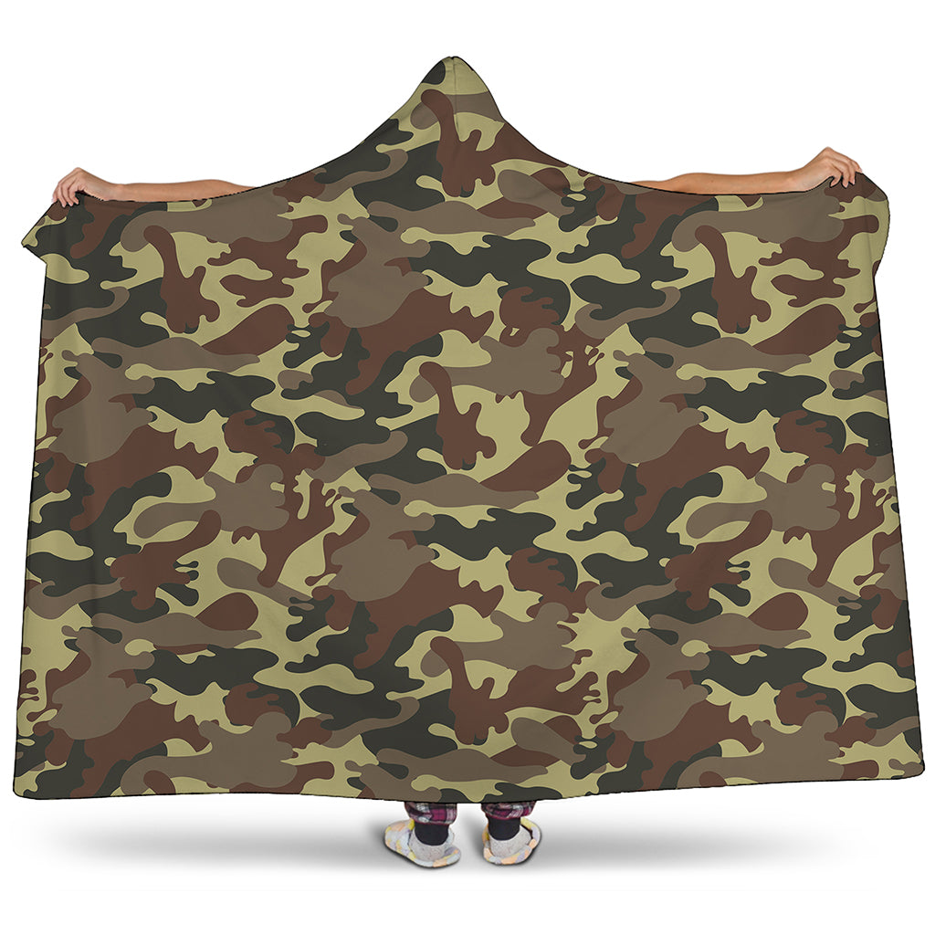 Brown Camouflage Print Hooded Blanket