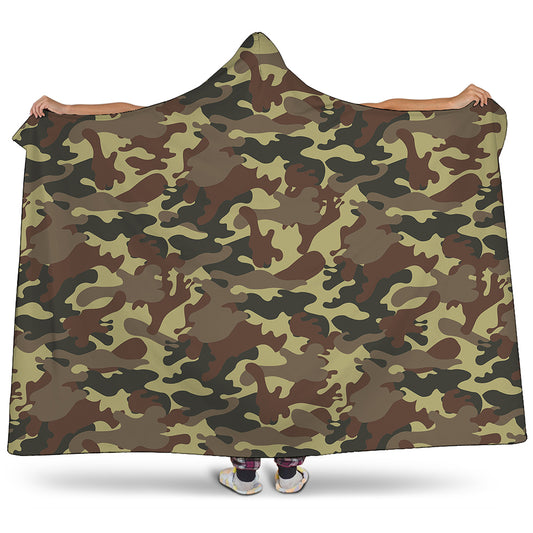 Brown Camouflage Print Hooded Blanket