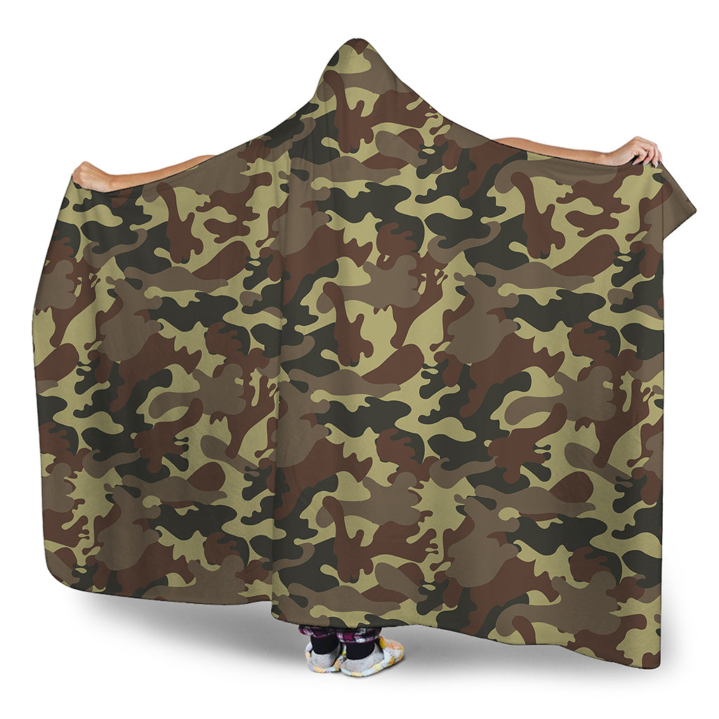 Brown Camouflage Print Hooded Blanket