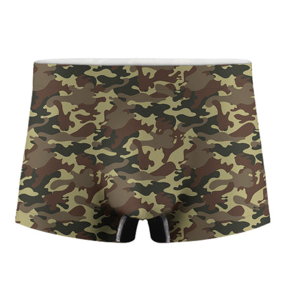 Brown Camouflage Print Men's Boxer Briefs