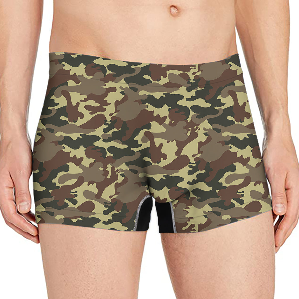 Brown Camouflage Print Men's Boxer Briefs