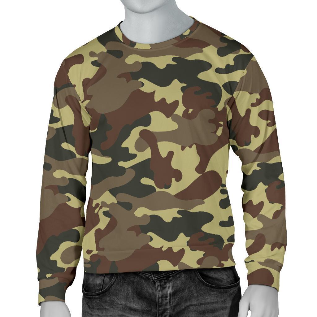 Brown Camouflage Print Men's Crewneck Sweatshirt GearFrost