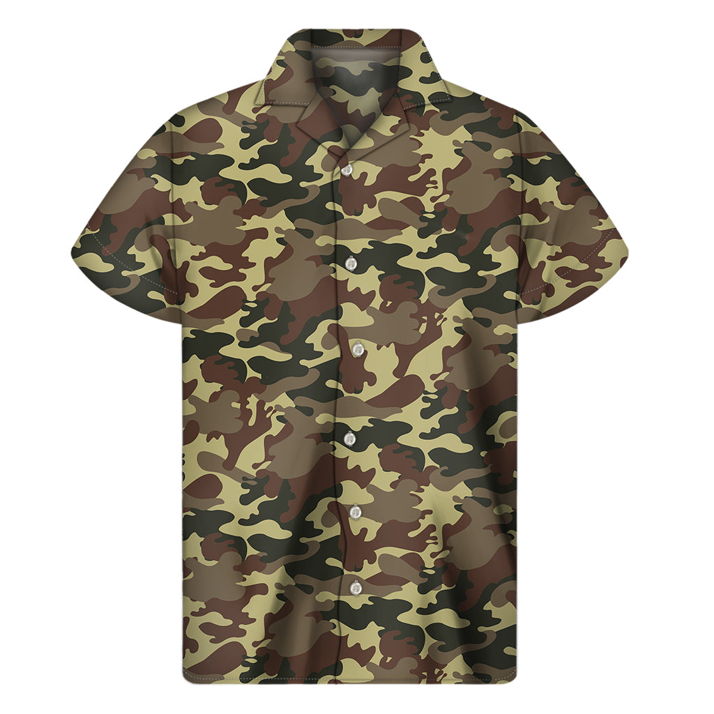 Brown Camouflage Print Men's Short Sleeve Shirt