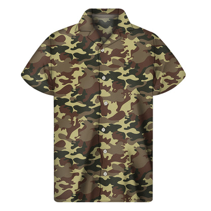 Brown Camouflage Print Men's Short Sleeve Shirt