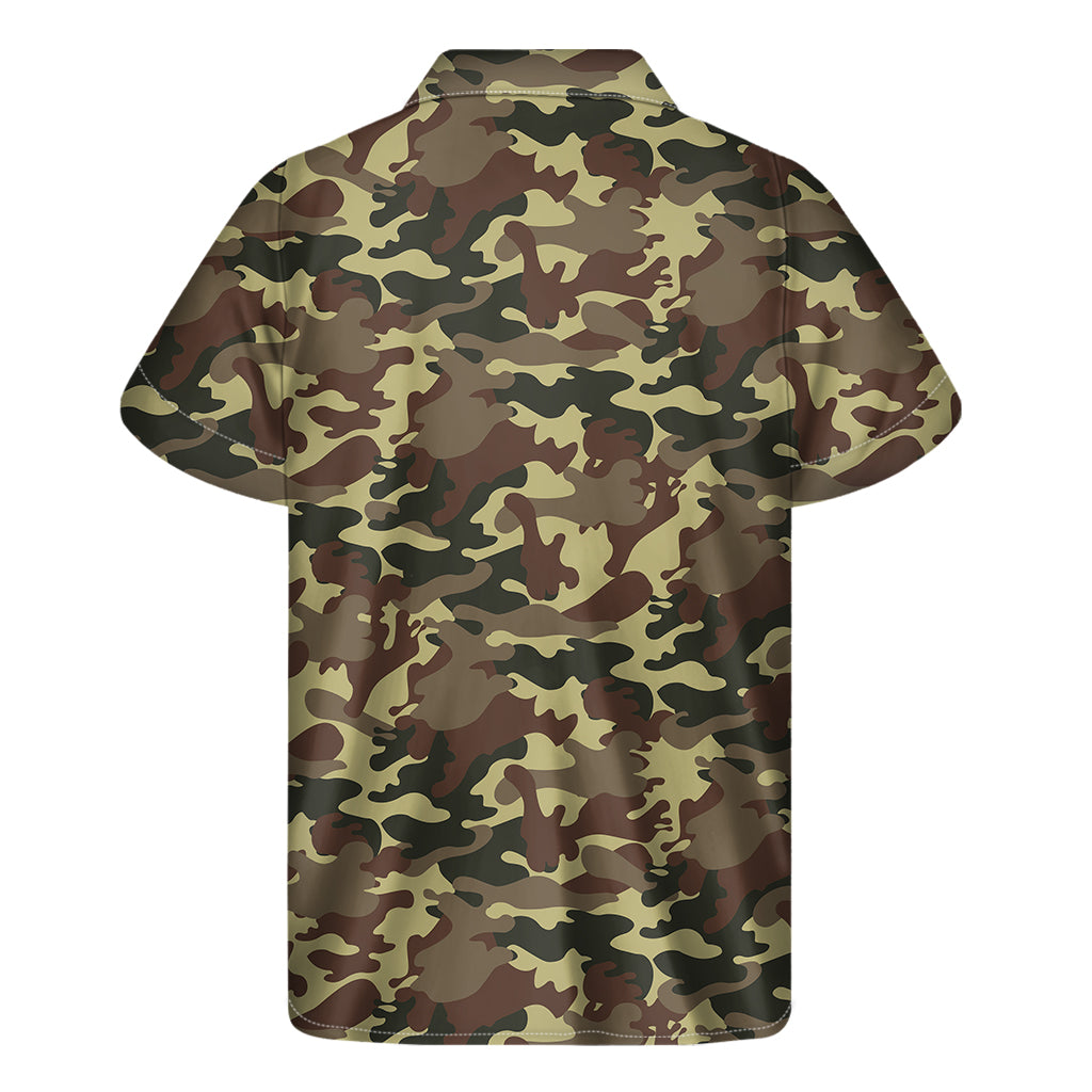Brown Camouflage Print Men's Short Sleeve Shirt