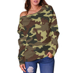 Brown Camouflage Print Off Shoulder Sweatshirt GearFrost