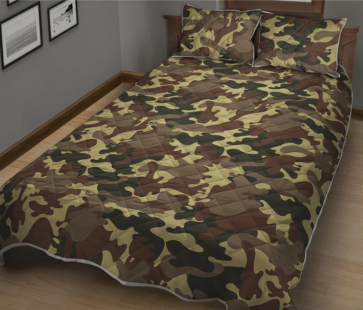 Brown Camouflage Print Quilt Bed Set