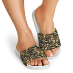 Brown Camouflage Print White Slide Sandals