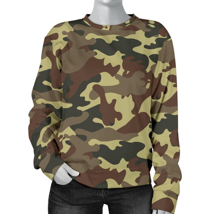 Brown Camouflage Print Women's Crewneck Sweatshirt GearFrost